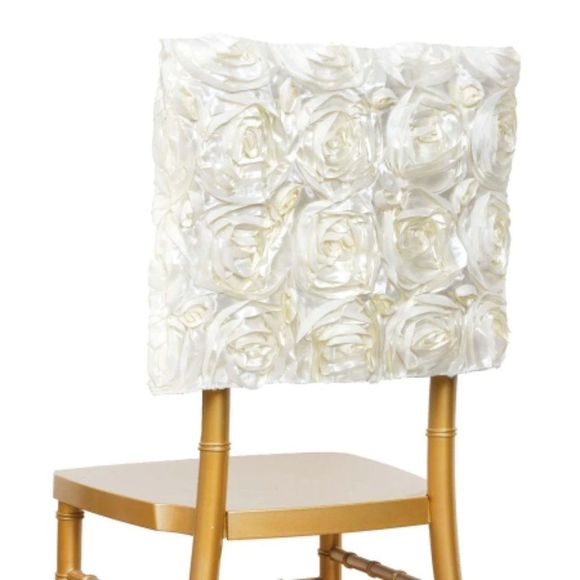 16" Ivory Satin Rosette Chiavari Chair Caps, 300 Chair Back Covers - Picture 1 of 3